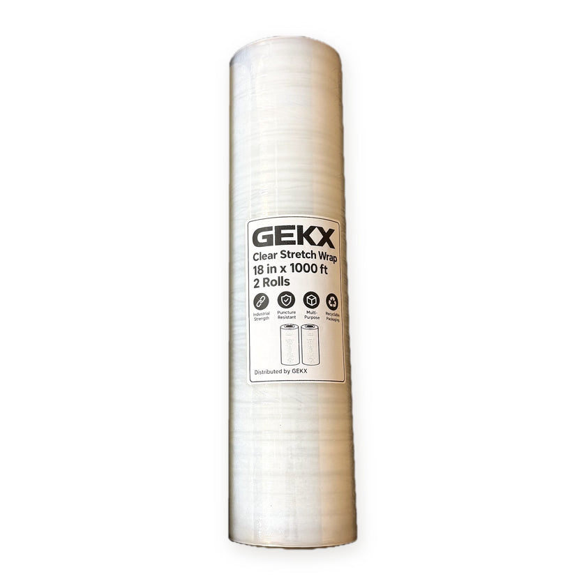 One GEKX clear stretch wrap roll, 18 in x 1000 ft